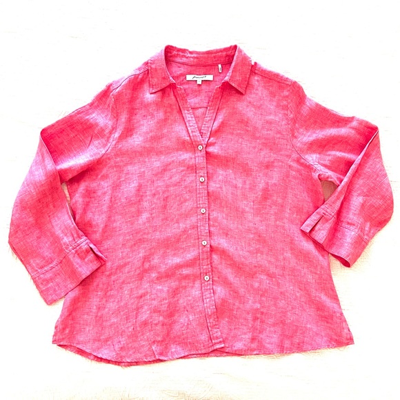 NEW Foxcroft XXL 100% Linen Button Up Shirt Pink Blouse Top - Picture 2 of 11
